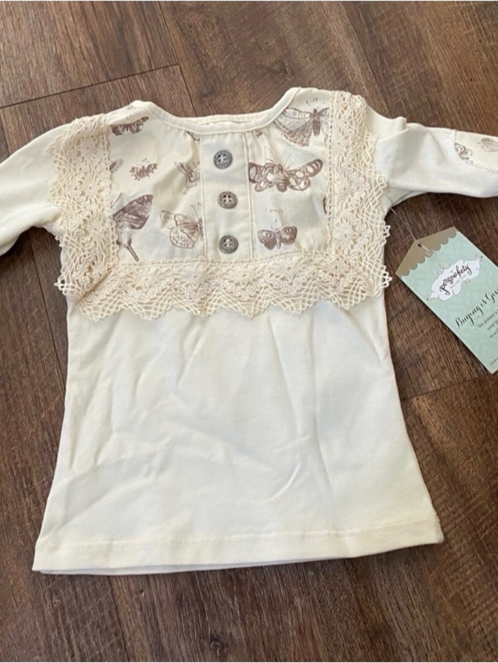 Baby Girl Cream Lace Butterfly Long-Sleeve Top